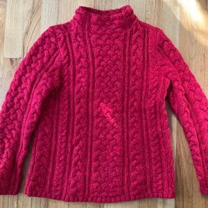 Lands End Red Cable knit  Mock neck Turtleneck Sweater